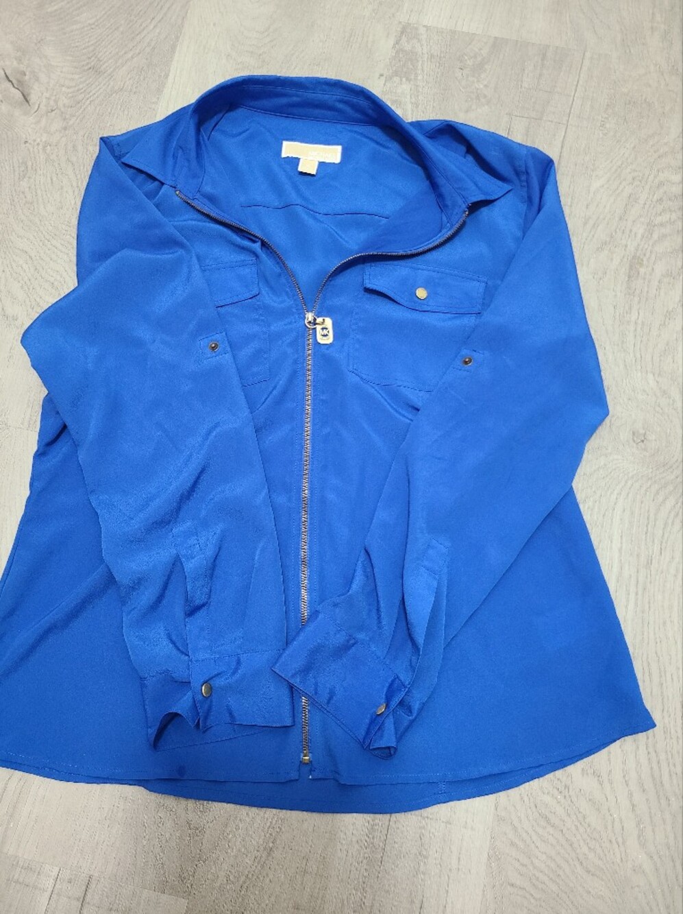 Michael Kors Royal Blue Zip-Front Utility Blouse - Size XL